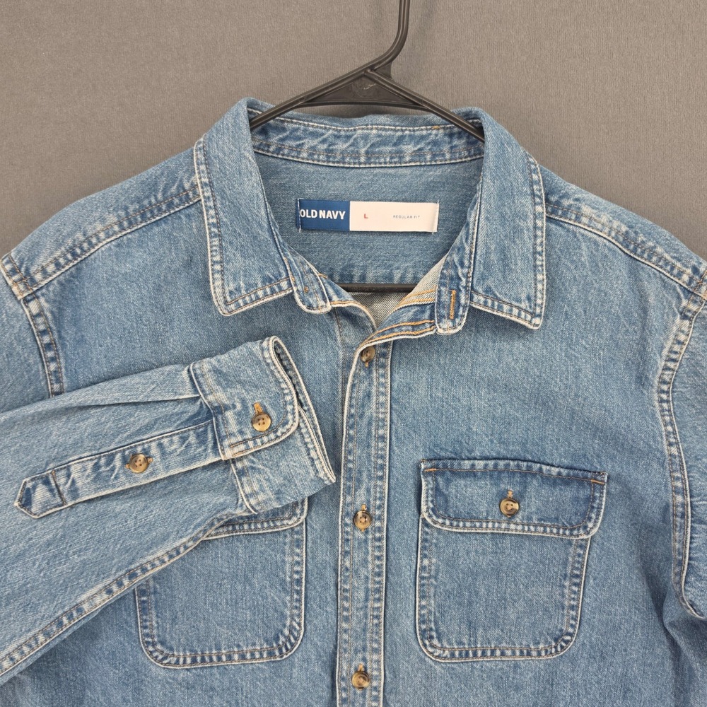 Old Navy Mens Denim Shirt Large Blue Long Sleeve Regular Fit Cotton Button Down